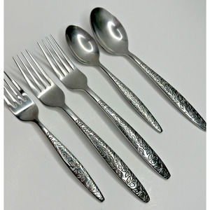 Home Essentials Floral Stainless Flatware Silverware Set of 5 Dinner Fork Spoon